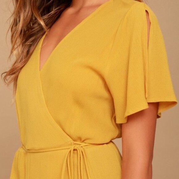 Lulu's Much Obliged Golden Yellow Wrap Maxi Dress Women's Small H13536 - Picture 5 of 12